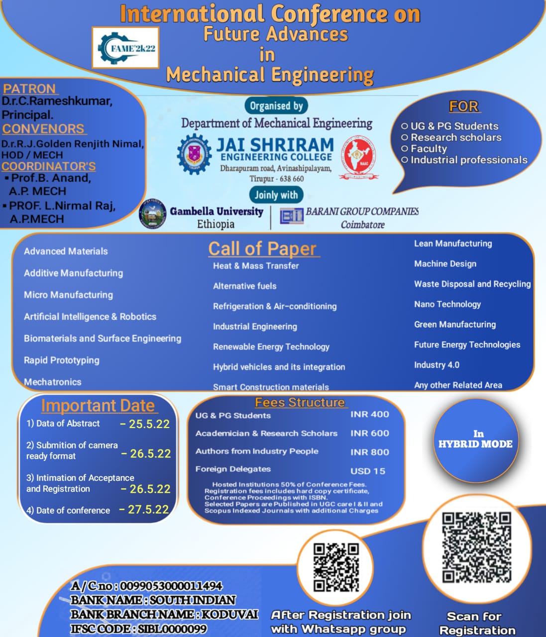 International Conference on Future Advances in Mechanical Engineering (FAME 2k22)
